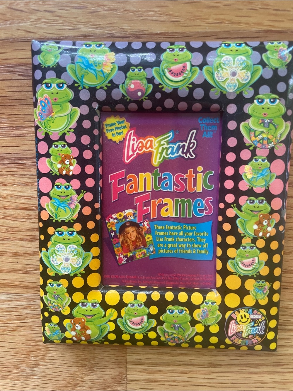 Lisa Frank Green Frog Polka Dot Picture Frame